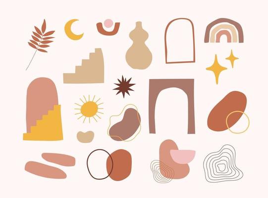 Set of hand drawn organic abstract boho shape blob pattern