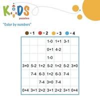 Color by numbers printable math worksheet vector