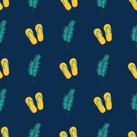 Summer cute pattern. Summer women's flip-flops and palm leaves vector