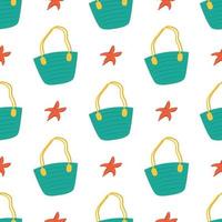 Summer cute pattern. Summer women's bag and a starfish vector