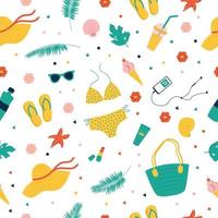 Summer cute pattern. Beach clothes on a white background. vector