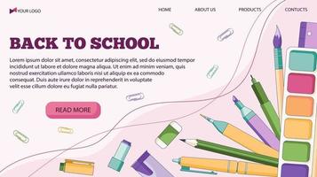 Vector banner template for back to school with school supplies.