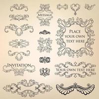 Page decor element set. Decorative frame floral line vignette border vector