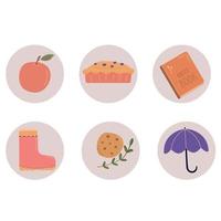 Hand drawn autumn instagram highlights collection vector
