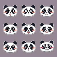 Set of panda faces with facial expressions design for sticker vector