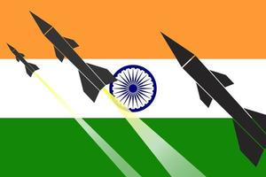 illustration of firing missiles on India flag background. vector