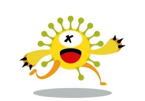 green cute bacteria character running. vector