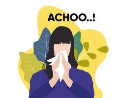 Illustration of image a sneezing beauty woman on white background. vector