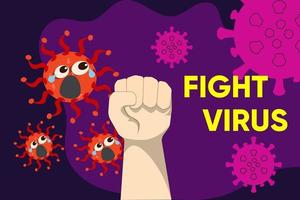 Hands clenched with cute virus background vector illustration.