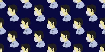 Seamless pattern of a man wearing surgical mask on blue background. vector