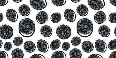 Seamless pattern of dark sandwich cookies. Pastry background. vector