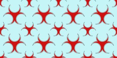 red Biohazard symbol logo seamless pattern on light blue background. vector