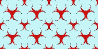 red Biohazard symbol logo seamless pattern on light blue background. vector