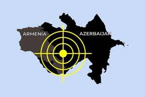 silueta del mapa de conflicto de armenia y azerbaiyán sobre fondo azul. vector