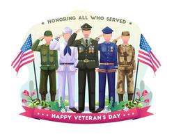 Army veterans of various forces celebrate Veterans Day illustration vector
