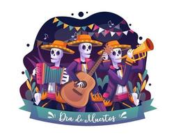Skeletons musicians celebrates Dia De Los Muertos vector illustration
