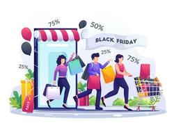 la gente está comprando en línea en la ilustración de vector de viernes negro