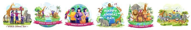 Conjunto de ilustración de vector de ilustración de concepto de día mundial de los animales