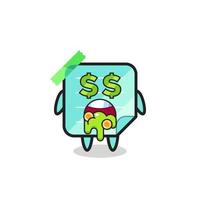 blue sticky notes character with an expression of crazy about money vector