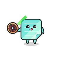 illustration of an blue sticky notes character eating a doughnut vector