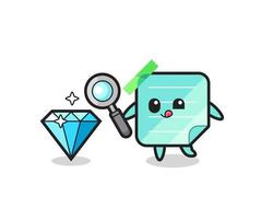 blue sticky notes mascot is checking the authenticity of a diamond vector