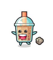 the happy bubble tea cartoon with running pose vector