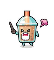 cute bubble tea grandpa is getting angry vector