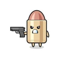 the cute bullet character shoot with a gun vector