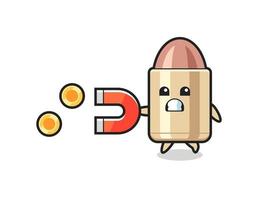 the character of bullet hold a magnet to catch the gold coins vector