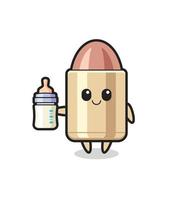 baby bullet cartoon character with milk bottle vector