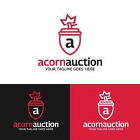 Acorn Auction Shield Logo Design Template vector