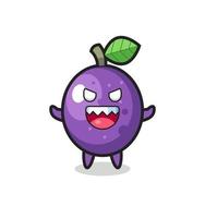 ilustración del malvado personaje de la mascota de la fruta de la pasión vector