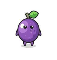 cute passion fruit character with suspicious expression vector