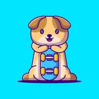 Cute Dog holding Skateboard Cartoon Illustration vector