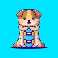 lindo perro sosteniendo patineta ilustración de dibujos animados vector