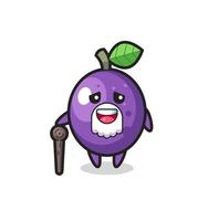 cute passion fruit grandpa is holding a stick vector