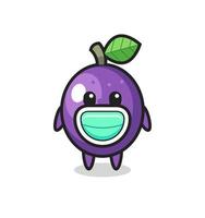 cute passion fruit cartoon wearing a mask vector