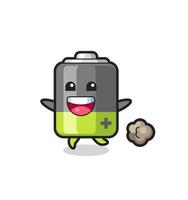 the happy battery cartoon with running pose vector