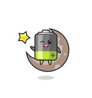 illustration of battery cartoon sitting on the half moon vector