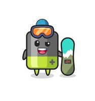 Illustration of battery character with snowboarding style vector