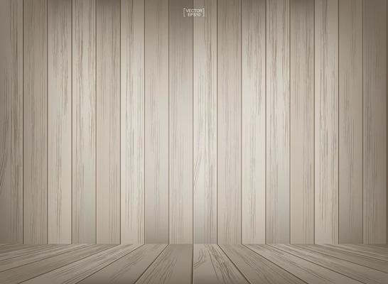 Wooden room space background with perspective wooden floor. Vector.