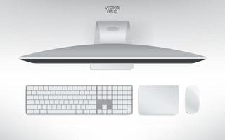 Top view of computer, keyboard, mouse and track pad. Vector. vector