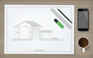 Construction paper background of blueprint. Vector. vector