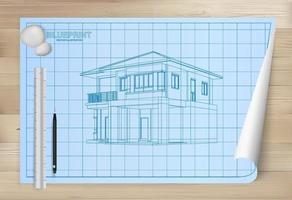 Idea of house on blueprint paper background. Vector. vector