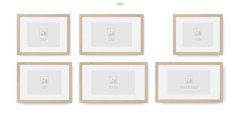 Wooden photo frame or picture frame for interior design. Vector.