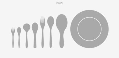 conjunto de iconos de cuchara, plato y tenedor. batería de cocina. vector. vector