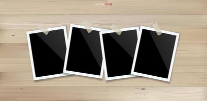 Blank photo frame or picture frame on wood background. Vector. vector
