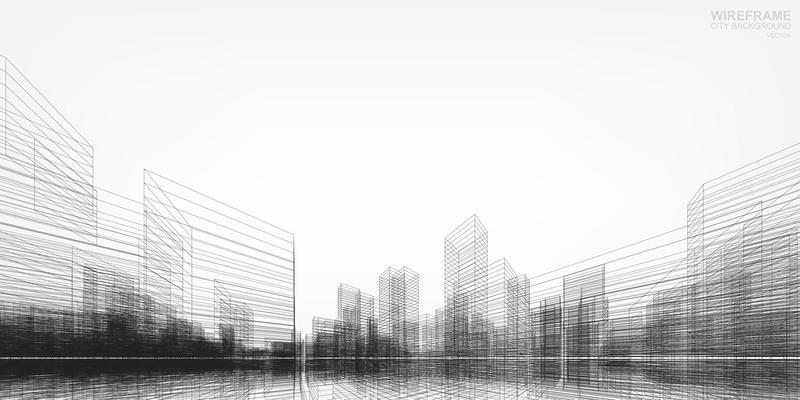 Wireframe city background. Vector.