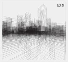 Perspective 3D render of building wireframe. Vector. vector