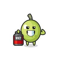 the muscular olive character is holding a protein supplement vector